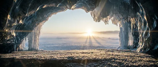 Sunrise Viewed Through Ice Cave Arch
