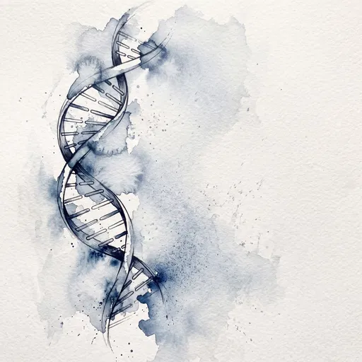 Indigo Watercolor DNA Double Helix Illustration