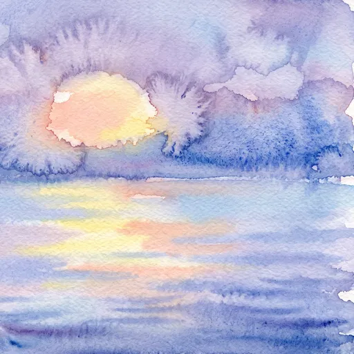 Pastel Watercolor Sunset Over Calm Water