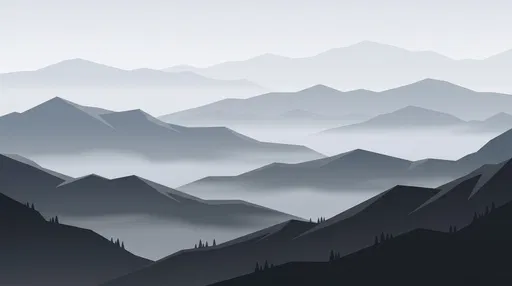 Minimalist Grey Layered Mountain Range Illustration