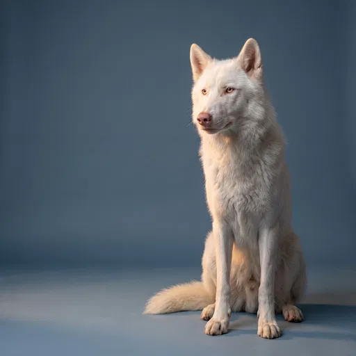 Seated White Wolf Studio Portrait