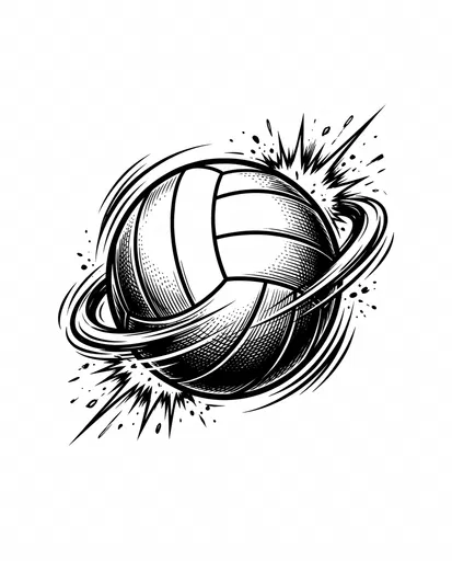 Spinning Volleyball Monochrome Ink Illustration