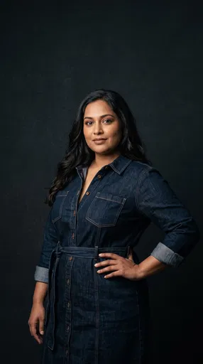 South Asian Woman in Denim Shirt-Dress