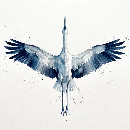 Blue Watercolor Stork Soaring Overhead