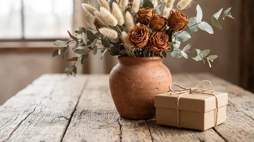 Terracotta Vase with Dried Flowers and Gift