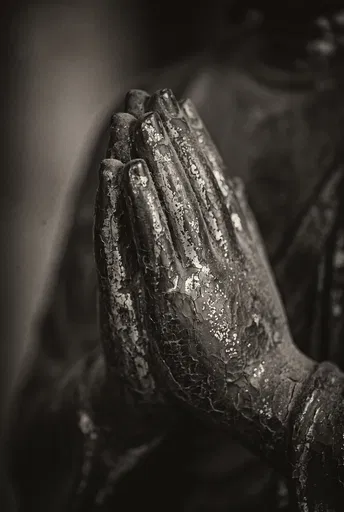 Weathered Lacquer Statue Hands in Prayer