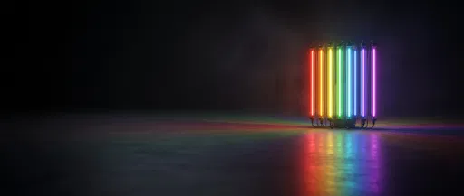 Glowing Rainbow Neon Tubes in Dark Space