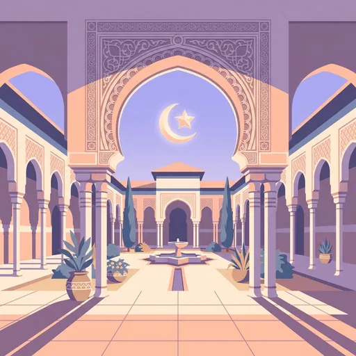 Pastel Islamic Courtyard Arch Illustration