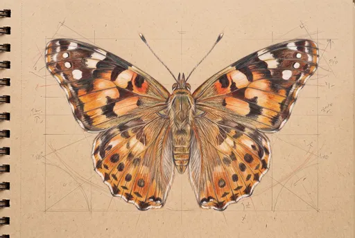 Colored Pencil Painted Lady Butterfly Sketch