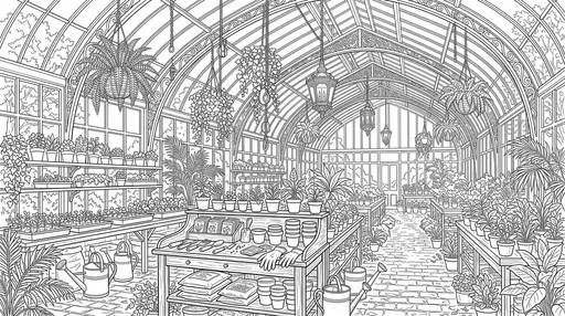 Victorian Greenhouse Interior Coloring Page