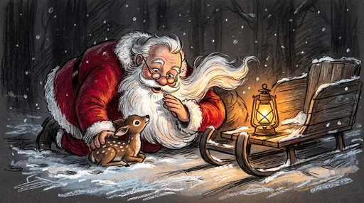Santa Claus Whispering to Spotted Fawn