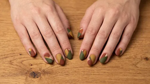 Hands With Matte Geometric Earth Tone Nails