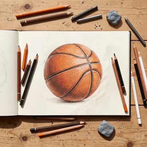 Colored Pencil Basketball Drawing Flat Lay