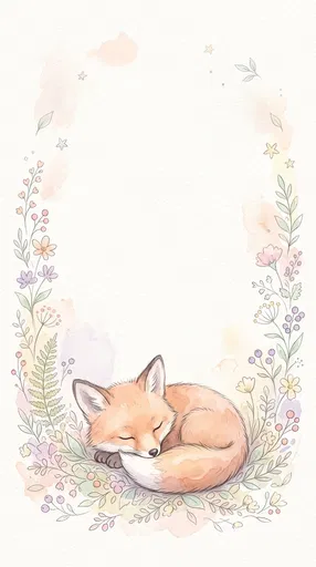 Watercolor Sleeping Baby Fox Floral Frame