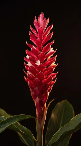 Red Ginger Flower on Black Background