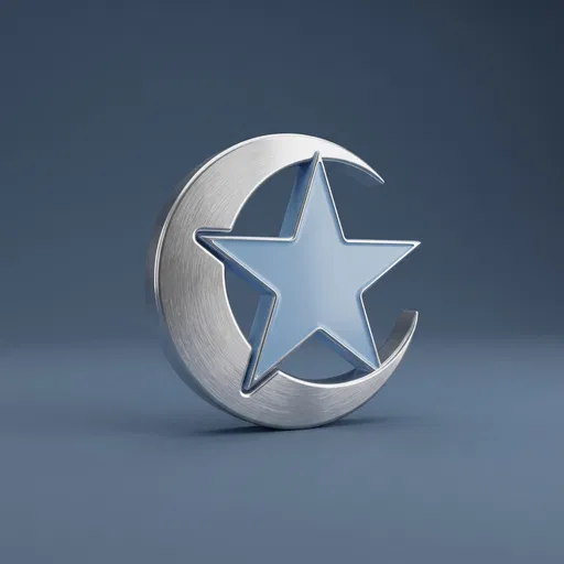 Silver Crescent and Blue Star 3D Icon