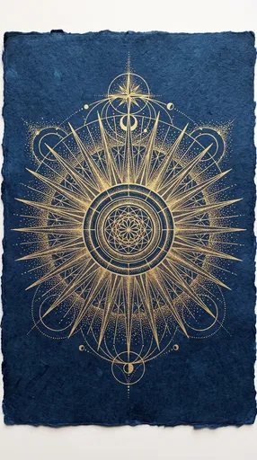 Gold Sacred Geometry Sun on Blue Paper