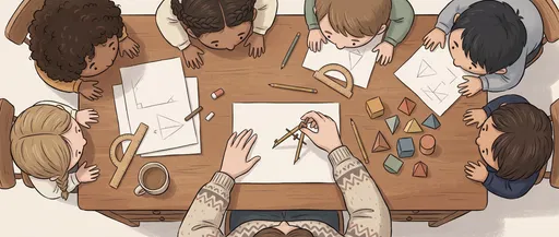 Overhead Cartoon Geometry Lesson at Desk