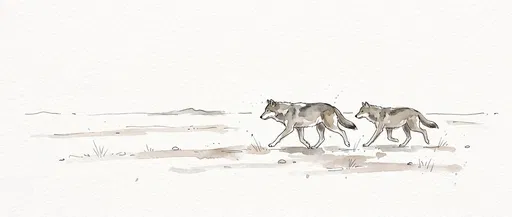 Watercolor Sketch of Two Wolves Trotting