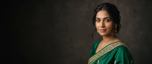 South Asian Woman in Emerald Sari Portrait