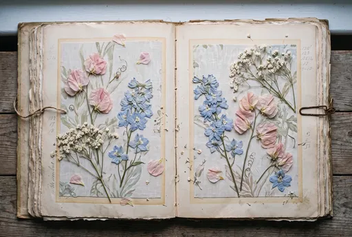 Pressed Pastel Flowers in Antique Book