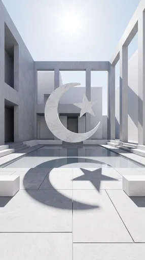 Minimalist Courtyard With Floating Marble Crescent