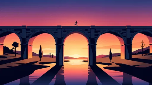 Lone Runner on Arched Bridge at Dawn