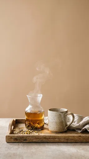 Steaming Herbal Tea and Ceramic Mug