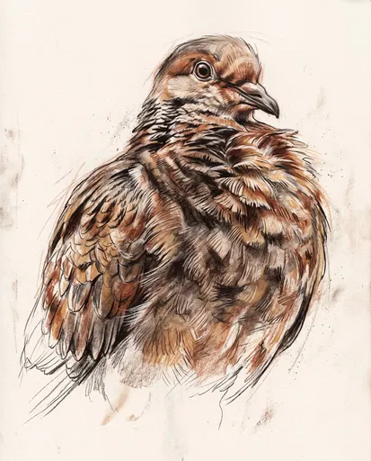 Charcoal and Chalk Drawing of Ruffled Dove