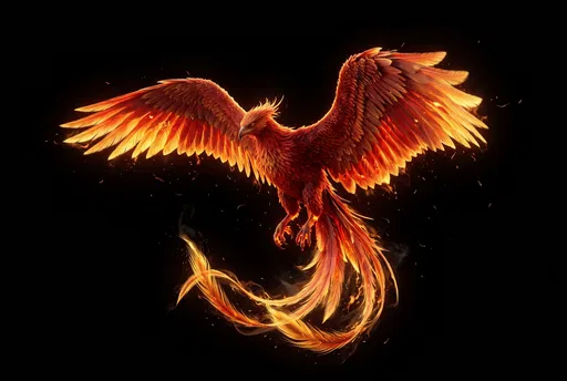 Glowing Crimson and Gold Phoenix on Black