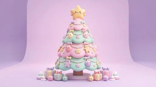 Pastel Kawaii 3D Christmas Tree Illustration