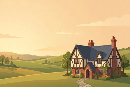 Tudor House in Rolling Hills Illustration