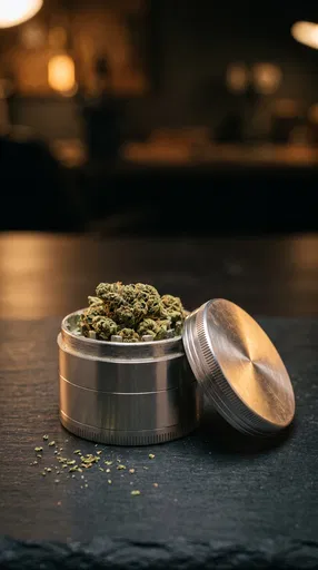 Silver Grinder With Green Cannabis Buds