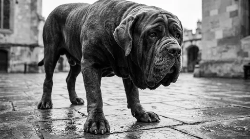Monochrome Portrait of Neapolitan Mastiff on Cobblestones