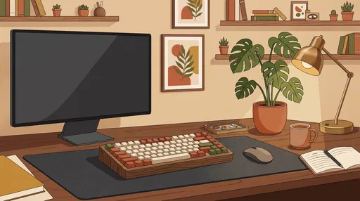 Cozy Workspace With Mechanical Keyboard Illustration