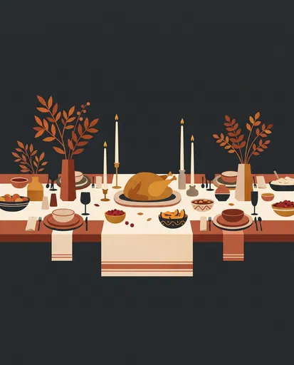Minimalist Thanksgiving Dinner Table Illustration