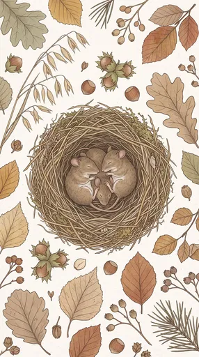 Sleeping Field Mice in Botanical Nest