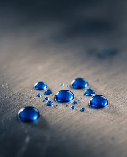 Cobalt Blue Droplets on Brushed Metal