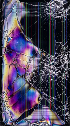 Shattered Smartphone Screen with Rainbow LCD Bleed