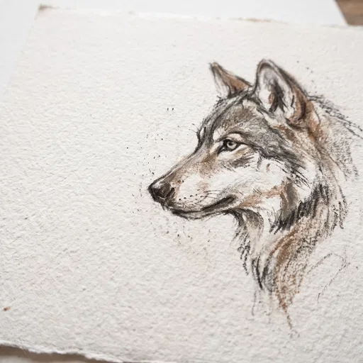 Charcoal and Sepia Wolf Profile Sketch