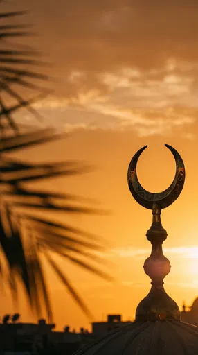 Brass Islamic Crescent Finial at Sunset
