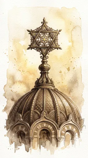 Watercolor Synagogue Dome With Star Finial