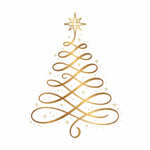 Golden Swirling Ribbon Christmas Tree Clipart