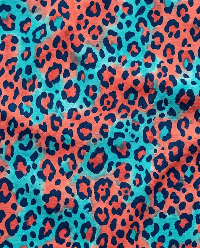 Turquoise and Coral Leopard Print Canvas