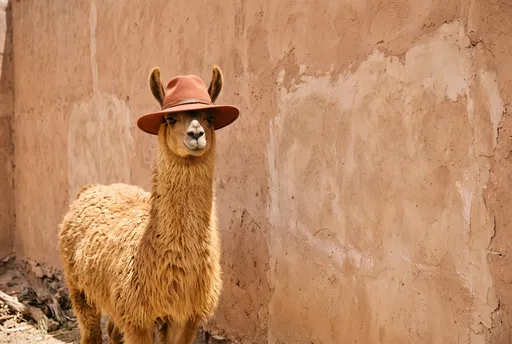 Golden Llama Wearing Terracotta Felt Hat