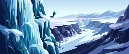 Base Jumper Launching From Frozen Cliff