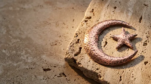 Hammered Copper Crescent and Star on Stone
