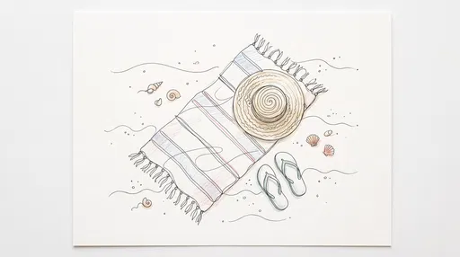 Minimal Line Drawing of Beach Essentials