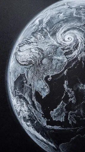 White Charcoal Sketch of Planet Earth