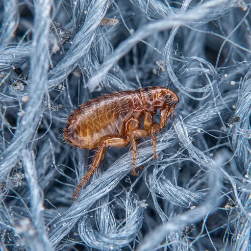 Macro View of Flea in Blue Fibers